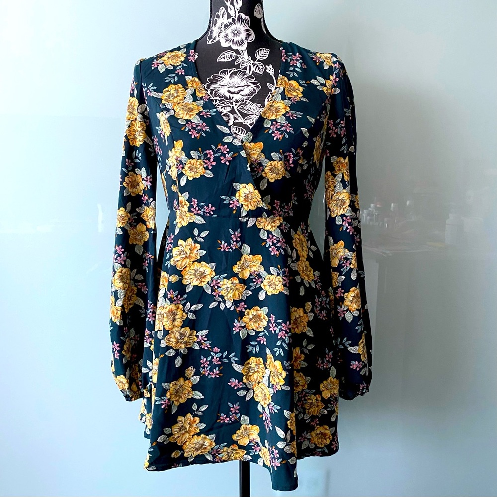 Floral long sleeve skater dress
